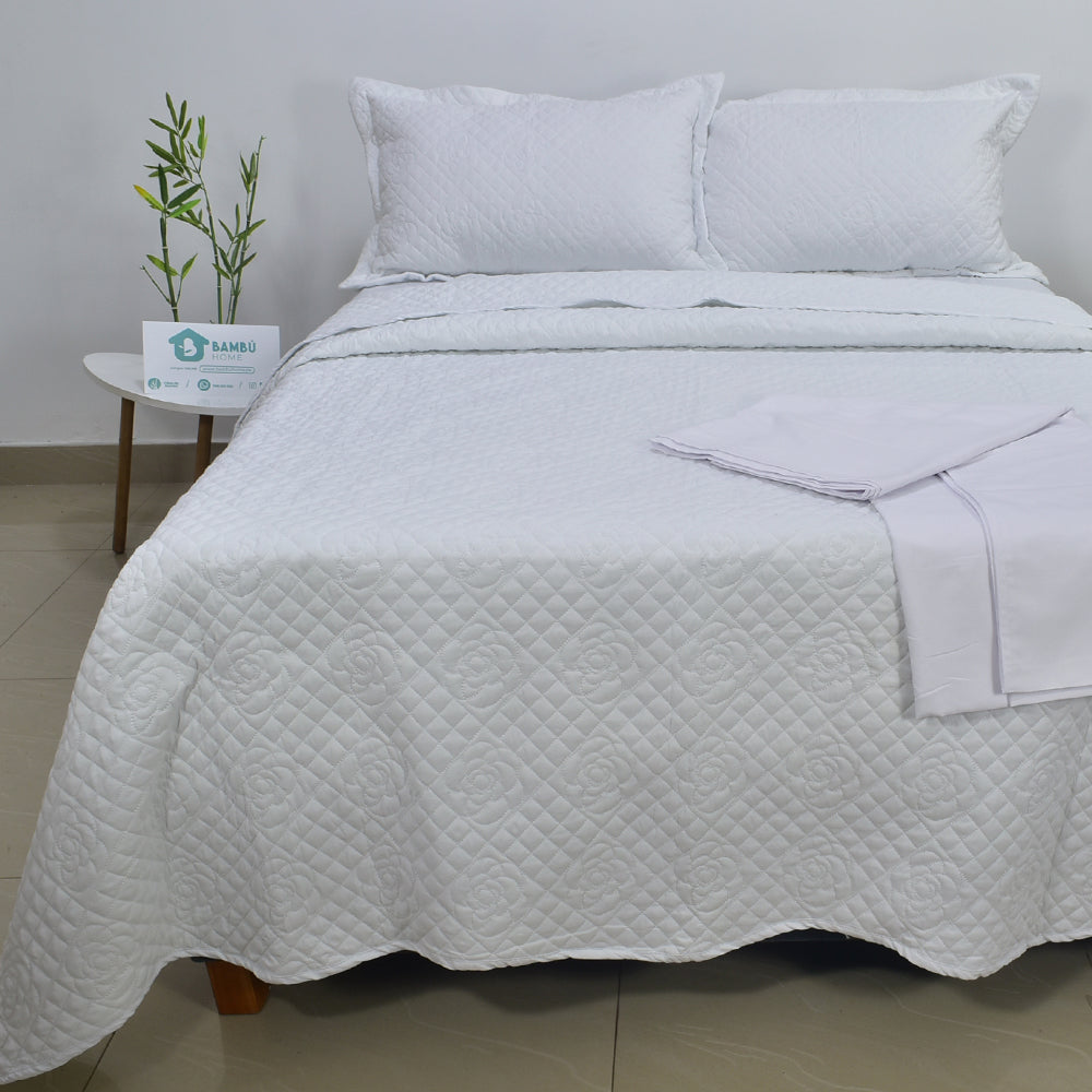 Juego de Cama Bambú Verano con Cubrecama Color Entero