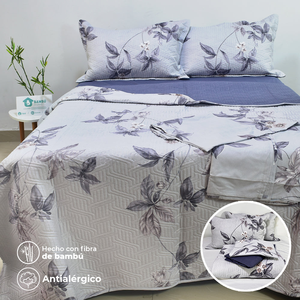 Juego de Cama Bambú Verano con Cubrecama Estampado