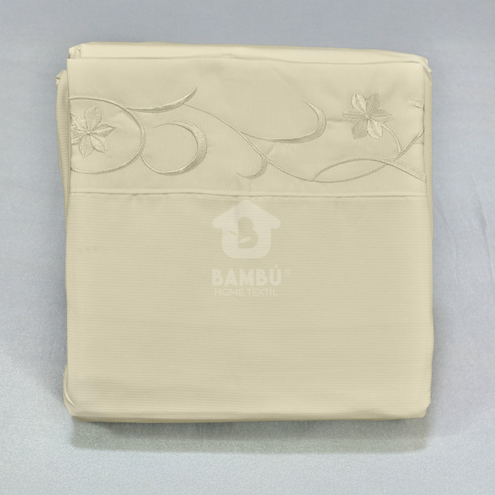 Juego de Sábanas Bordadas Bambú Termorregulables Crema