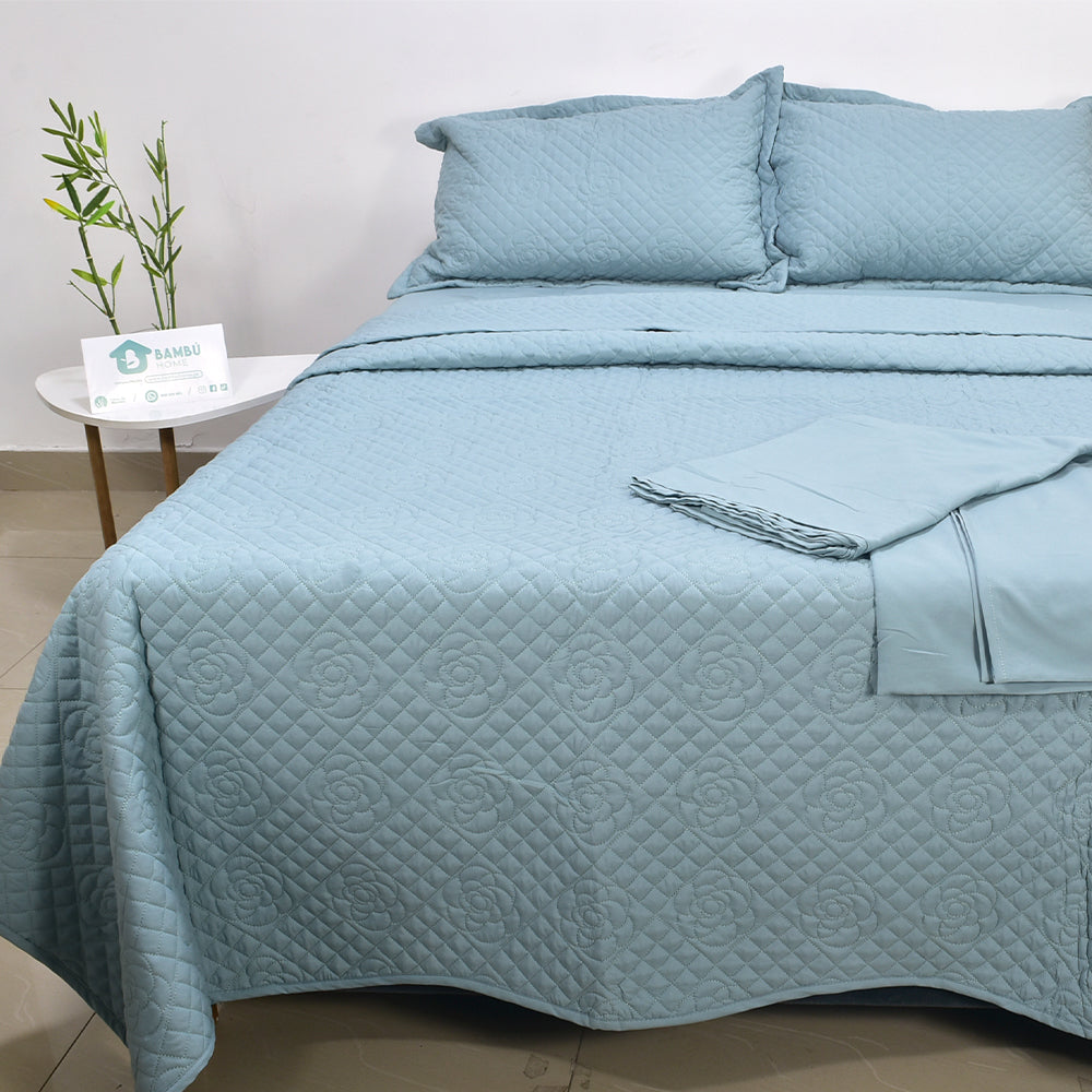 Juego de Cama Bambú Verano con Cubrecama Color Entero