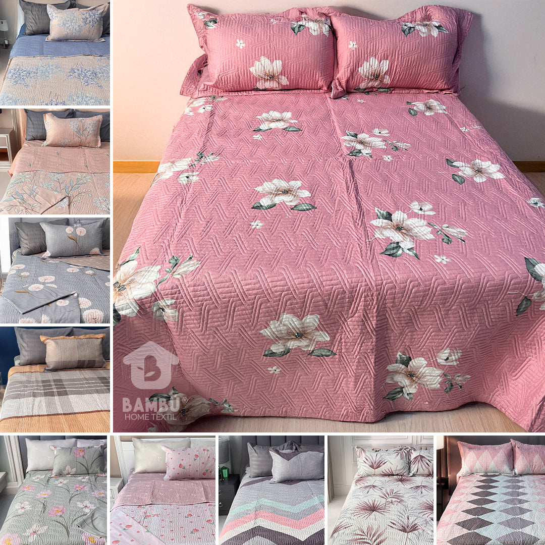 Juego de Cama Bambú Verano con Cubrecama Estampado