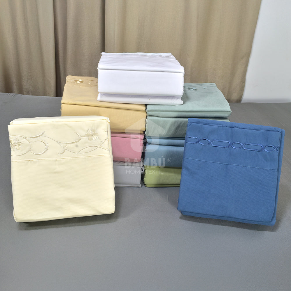 Juego de Sábanas Bordadas Bambú Termorregulables Crema