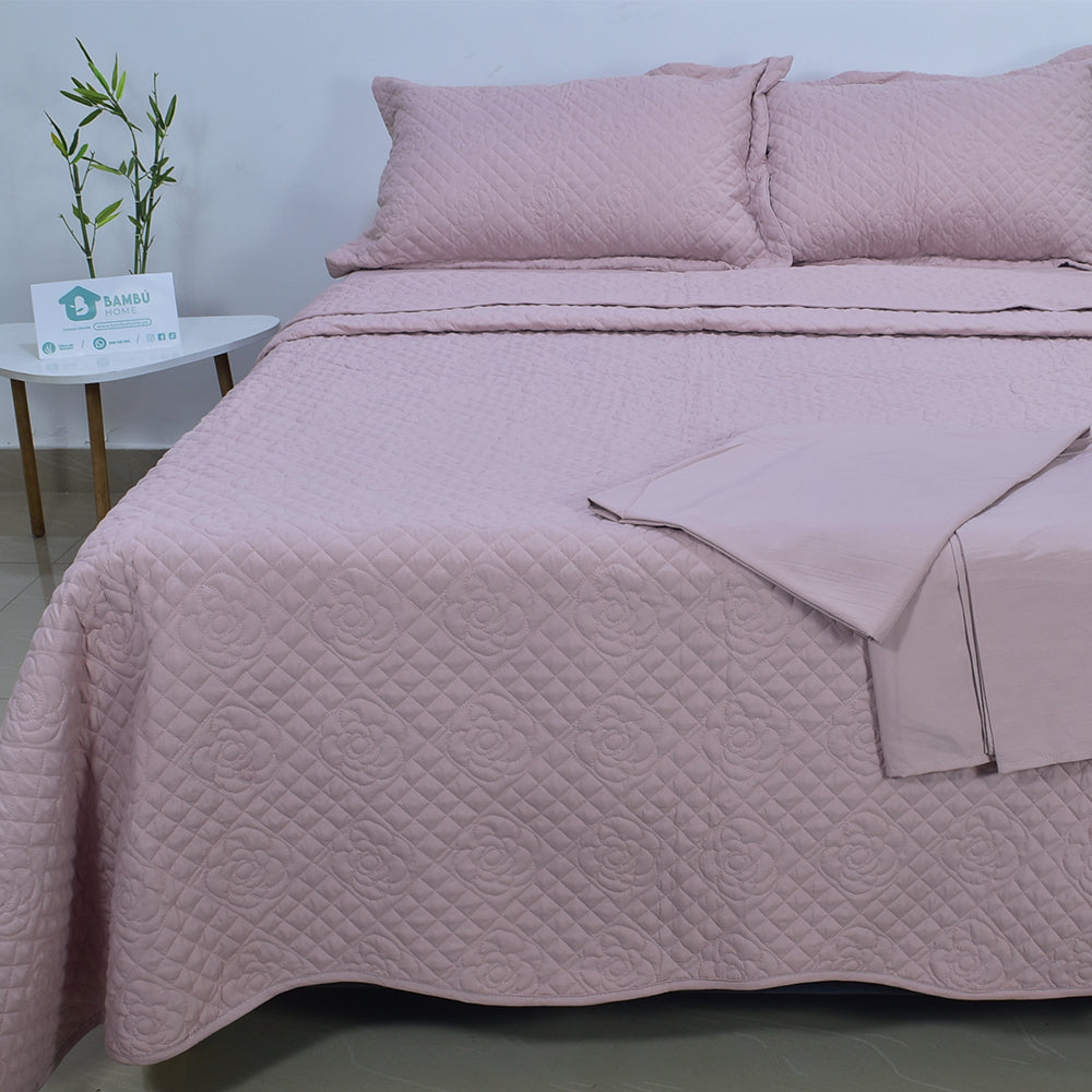 Juego de Cama Bambú Verano con Cubrecama Color Entero