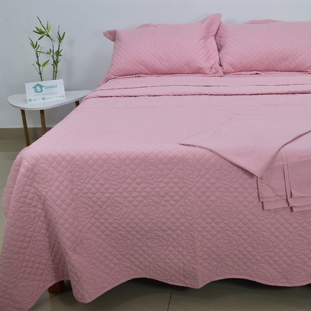 Juego de Cama Bambú Verano con Cubrecama Color Entero