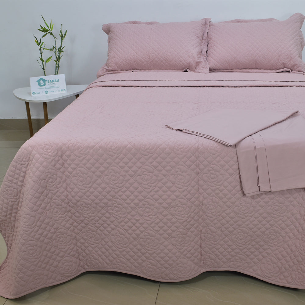 Juego de Cama Bambú Verano con Cubrecama Color Entero