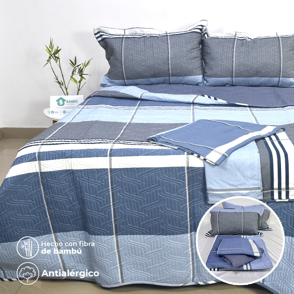 Juego de Cama Bambú Verano con Cubrecama Estampado