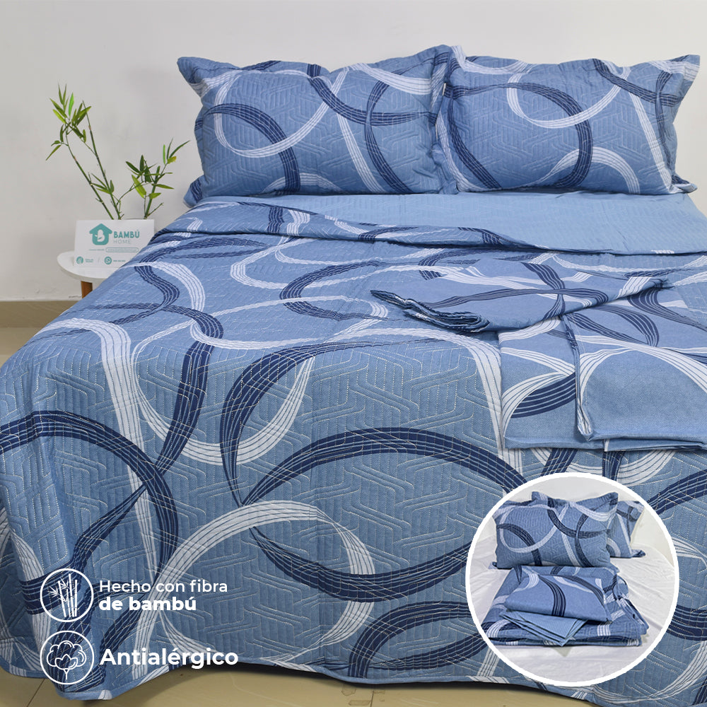 Juego de Cama Bambú Verano con Cubrecama Estampado