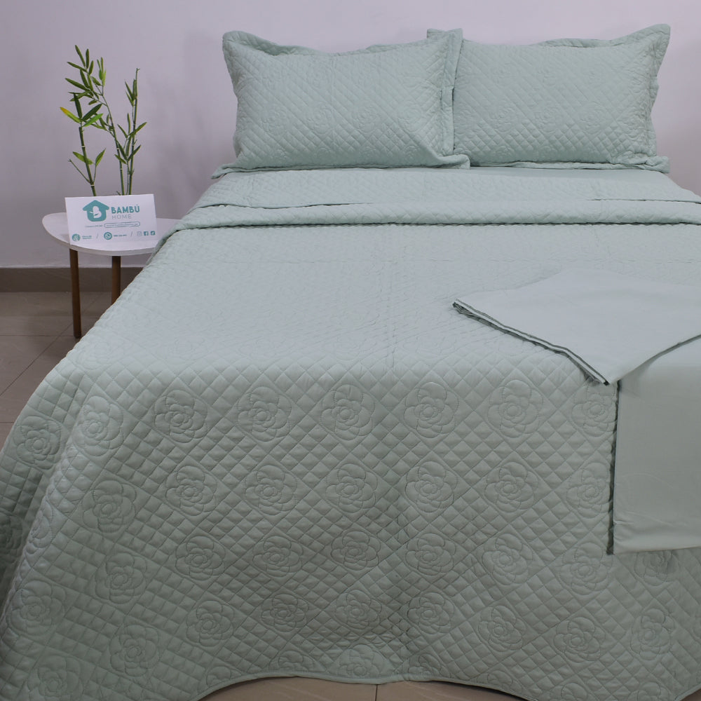 Juego de Cama Bambú Verano con Cubrecama Color Entero