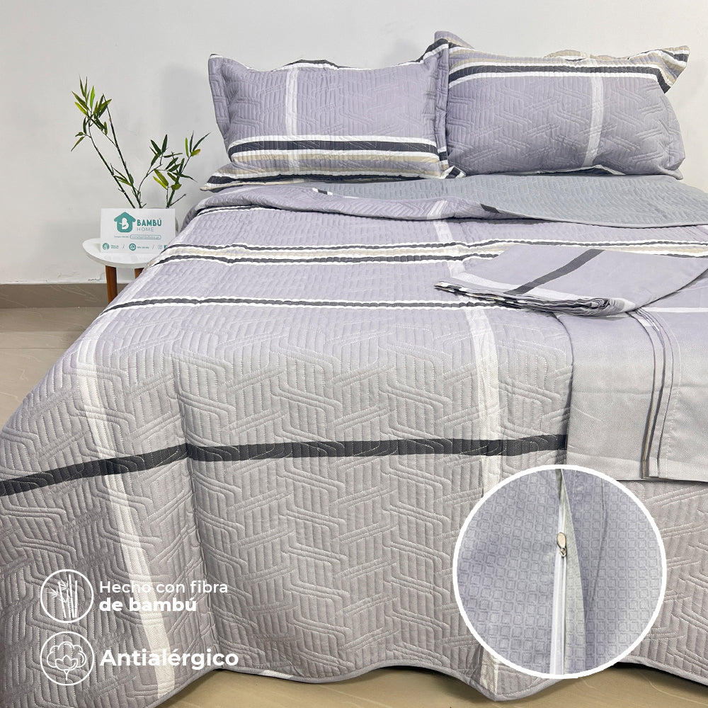 Juego de Cama Bambú Verano con Cubrecama Estampado