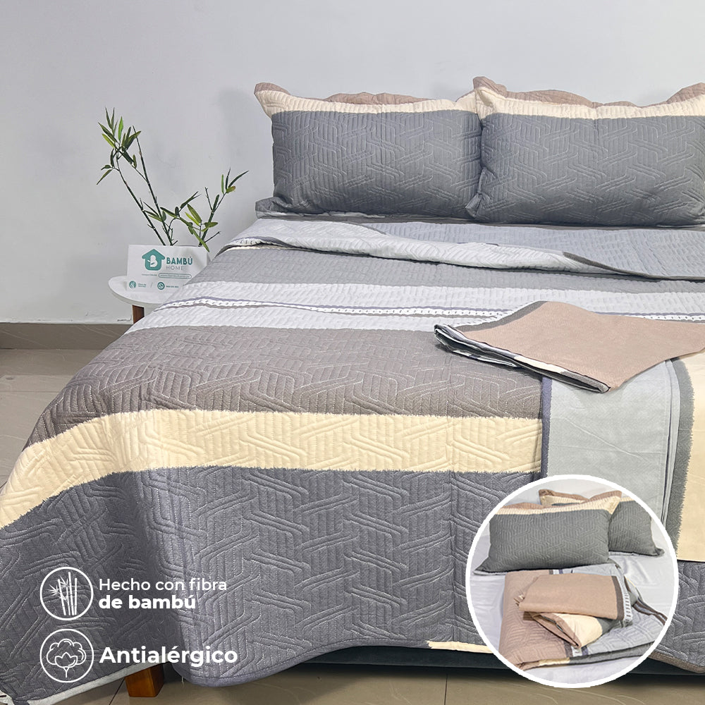 Juego de Cama Bambú Verano con Cubrecama Estampado