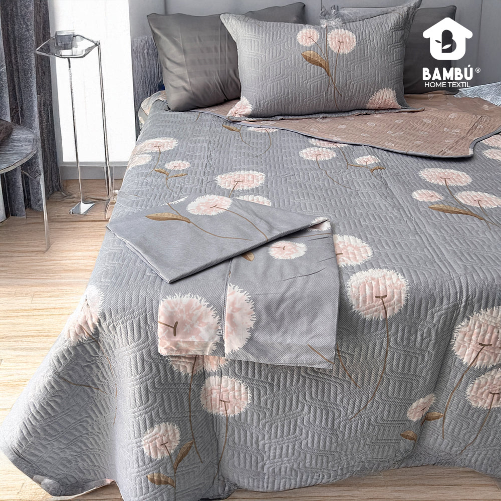 Juego de Cama Bambú Verano con Cubrecama Estampado