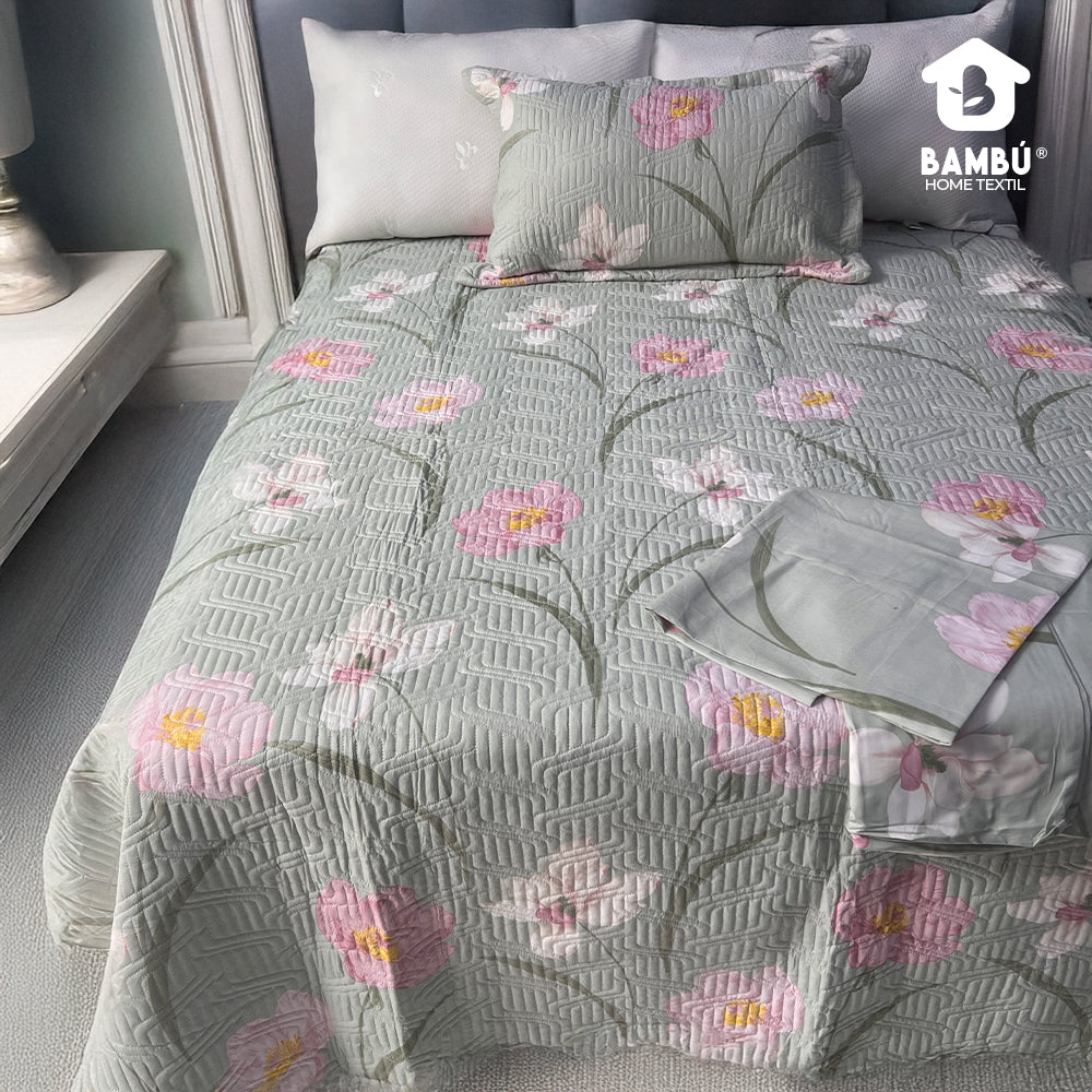 Juego de Cama Bambú Verano con Cubrecama Estampado