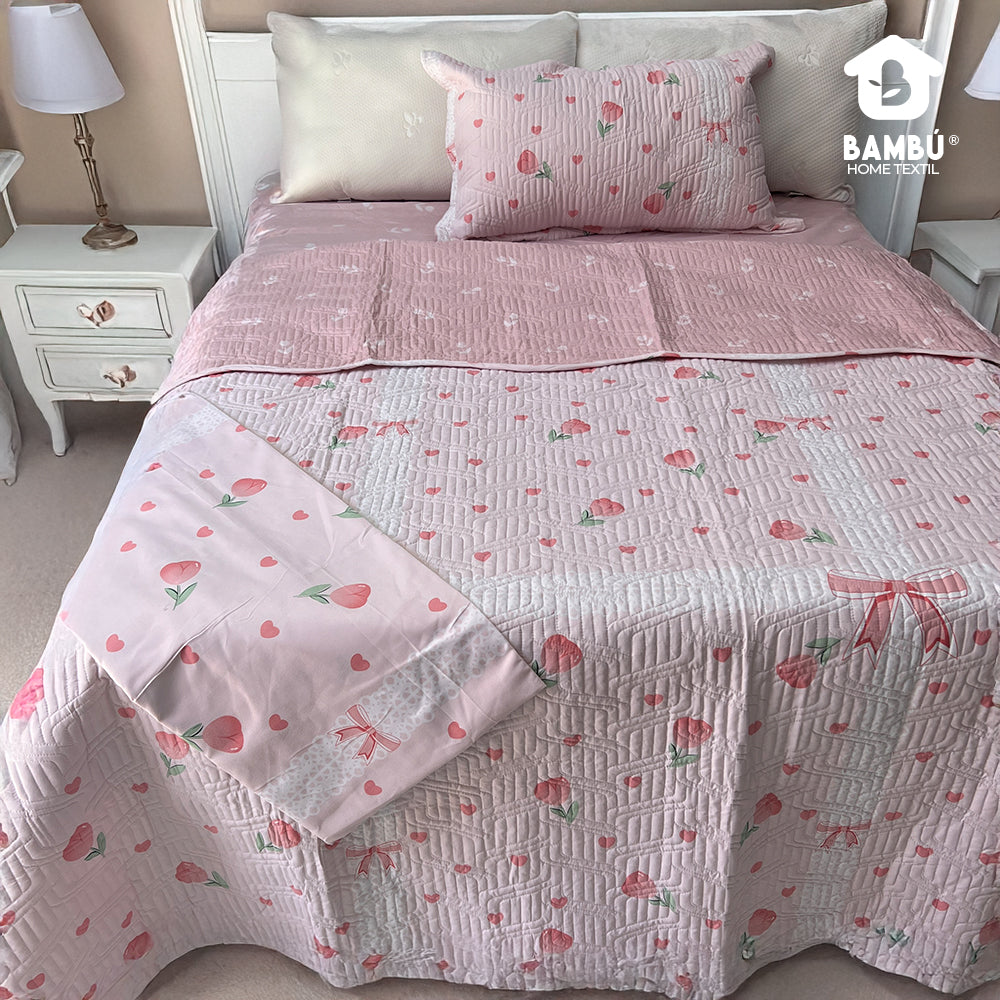 Juego de Cama Bambú Verano con Cubrecama Estampado
