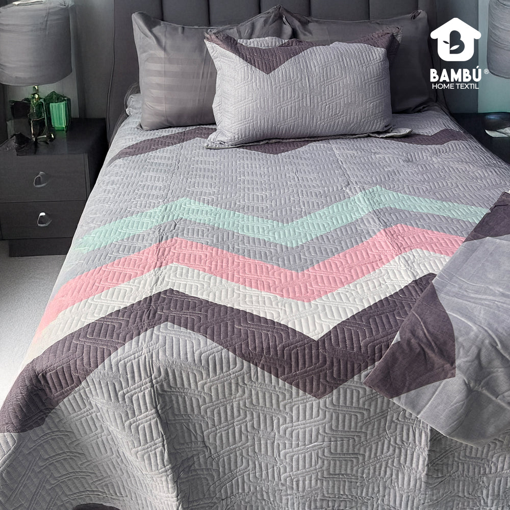 Juego de Cama Bambú Verano con Cubrecama Estampado