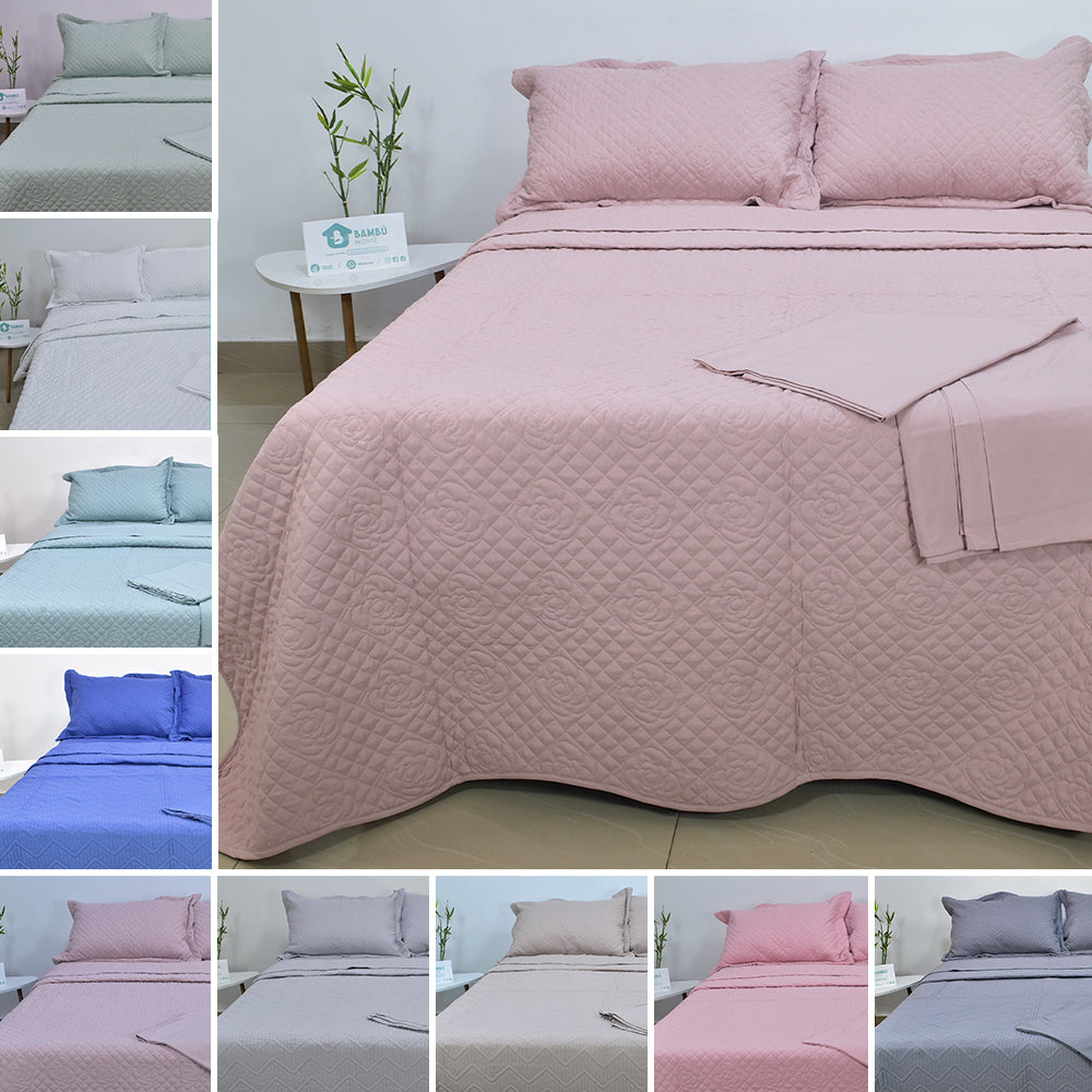 Juego de Cama Bambú Verano con Cubrecama Color Entero