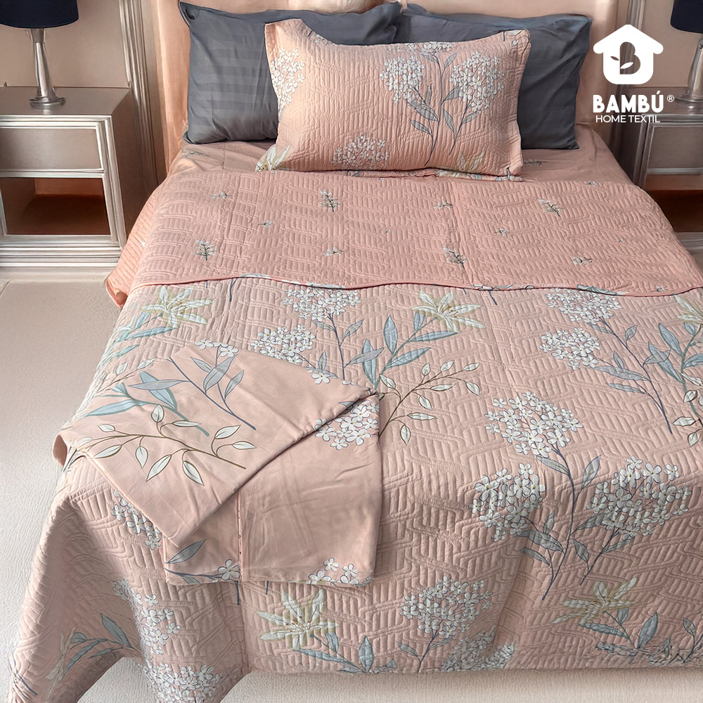 Juego de Cama Bambú Verano con Cubrecama Estampado