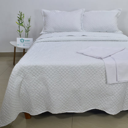 Juego de Cama Bambú Verano con Cubrecama Color Entero