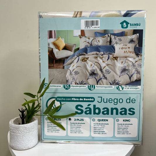 Juego de Sábana Estampada Bahamas Azul