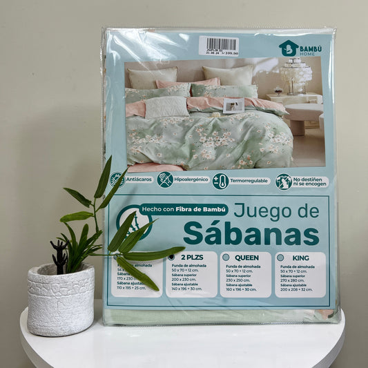 Juego de Sábana Estampada Flores Crema