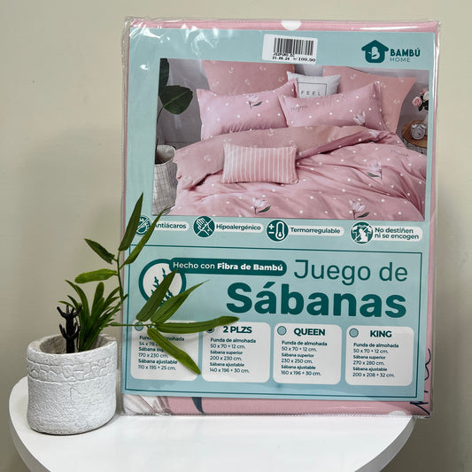 Juego de Sábana Estampada Punto Rosa