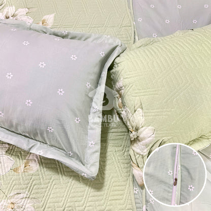 Juego de Cama Bambú Verano con Cubrecama en Alto Relieve Ramo Green