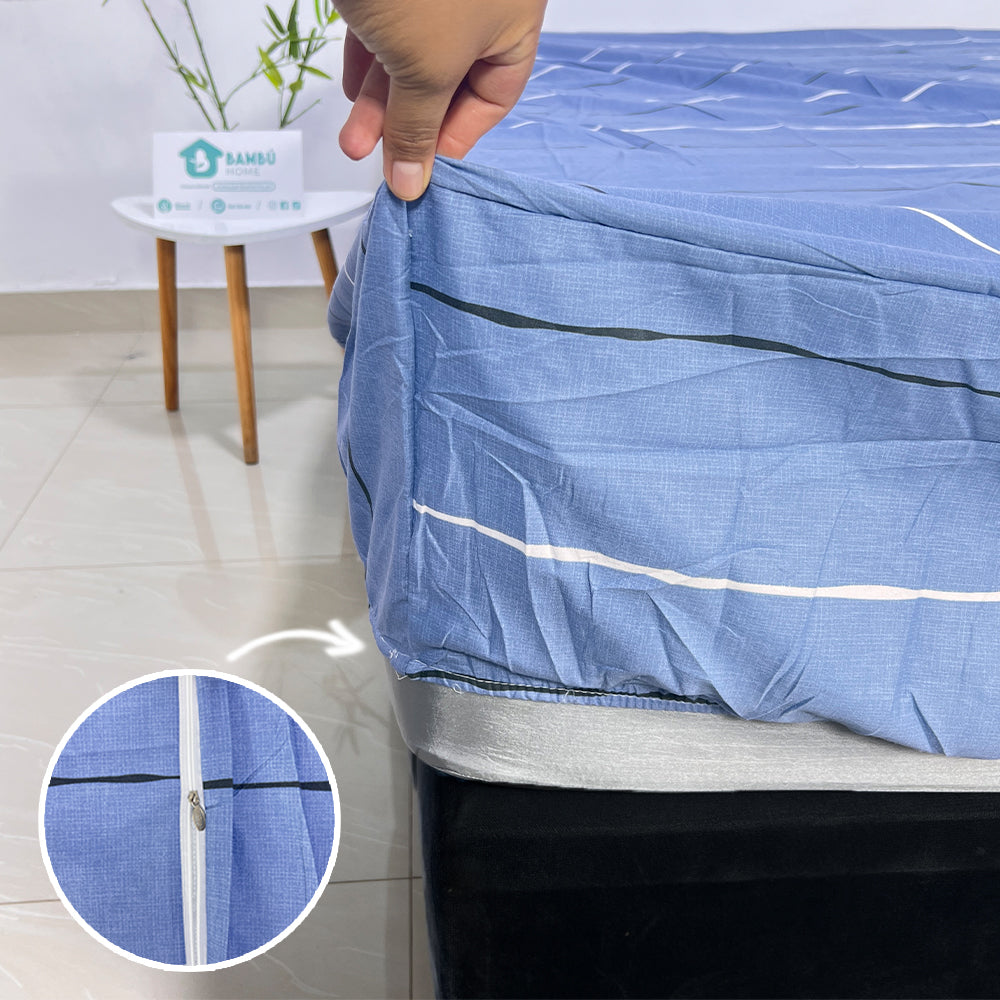 Juego de Cama Bambú Verano con Cubrecama en Alto Relieve Blue Lines