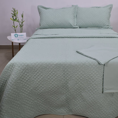 Juego de Cama Bambú Verano con Cubrecama Color Entero