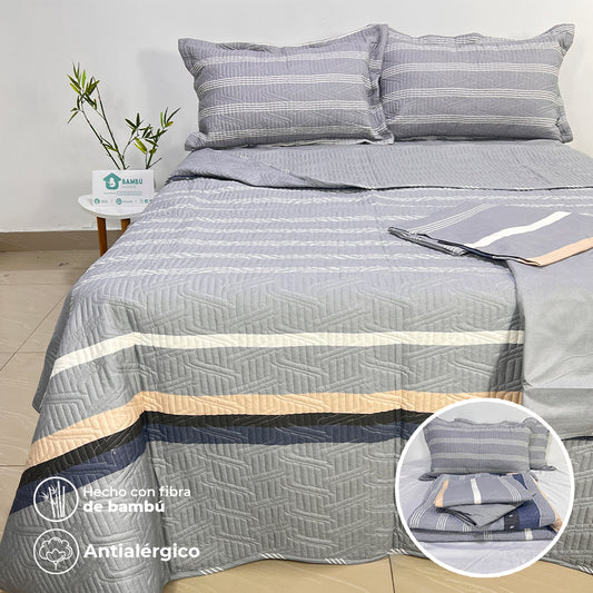 Juego de Cama Bambú Verano con Cubrecama en Alto Relieve Dulce