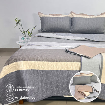 Juego de Cama Bambú Verano con Cubrecama Estampado