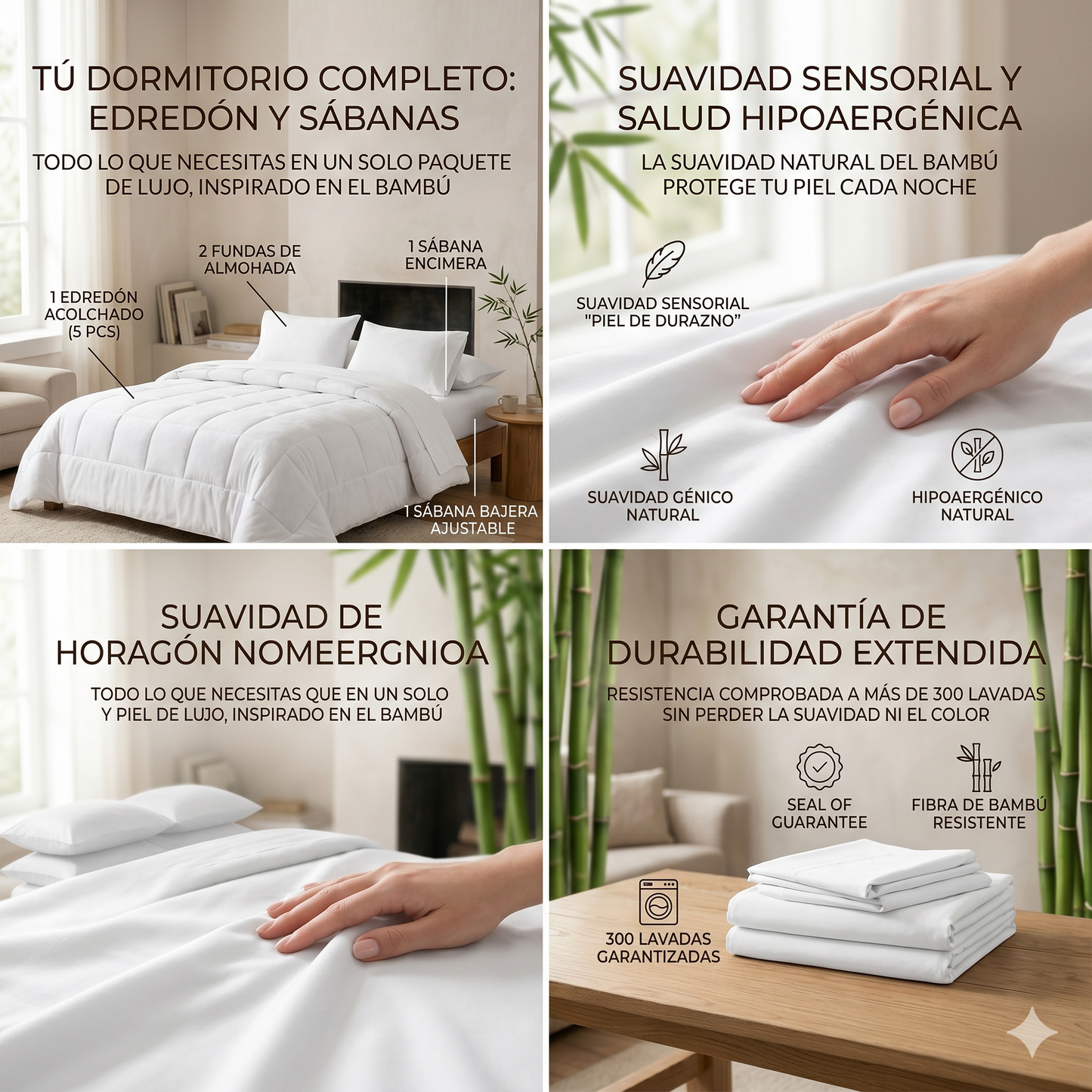 Juego de Sábanas Bambú Bordadas Termorregulables