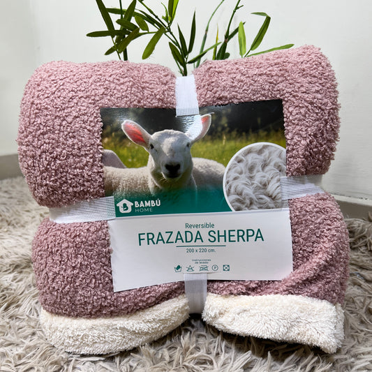 Frazada Sherpa Liso Palo Rosa