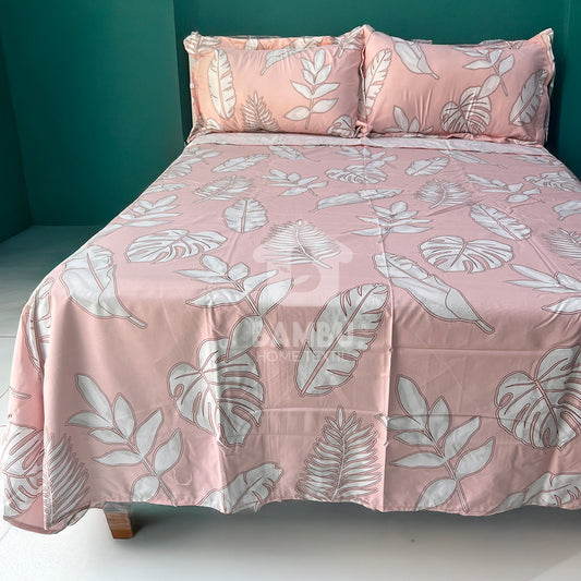 Juego de Sábana Estampada Palmas Rosas