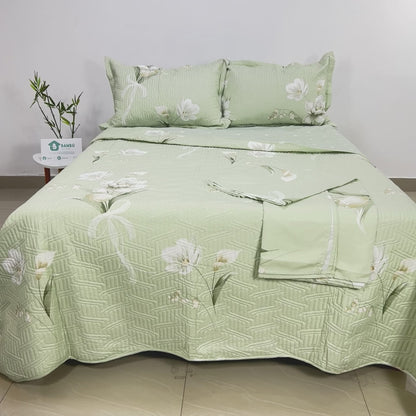 Juego de Cama Bambú Verano con Cubrecama en Alto Relieve Ramo Green